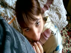 For an oral creampie, Wief's flawless blowjob and cums envelop his cock and blow deeply.
